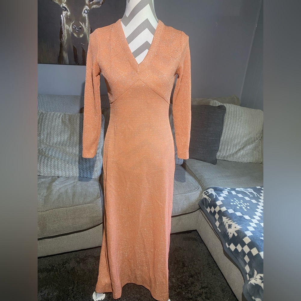 1970's Peach Maxi Dress Julie Francis Bernie Bee Metaled Stunning